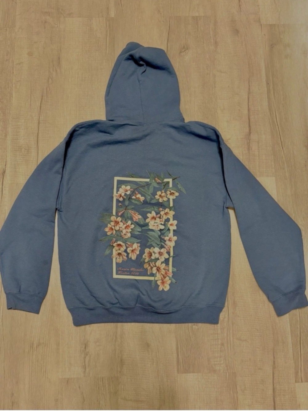 Retro 2018 Shawn Mendes Blue Flower Hoodie Size L Deadstock Merch Minimalist